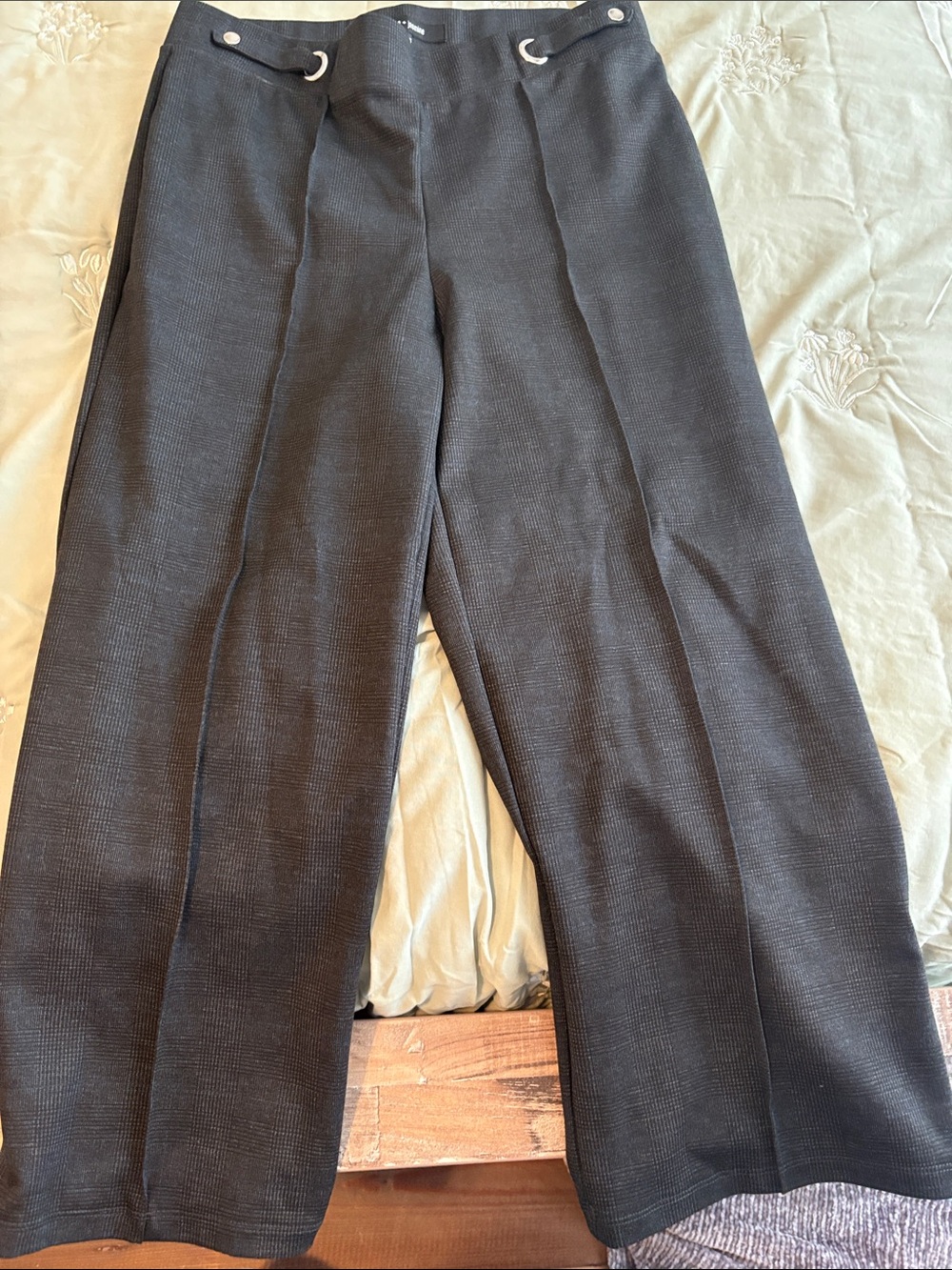 Black Wide-Leg Dress Pants with Metal Ring Waist Detail